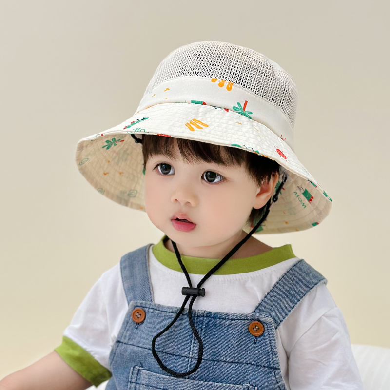 儿童防晒帽防紫外线小宝宝帽子夏季遮阳女童渔夫帽男童太阳大帽檐