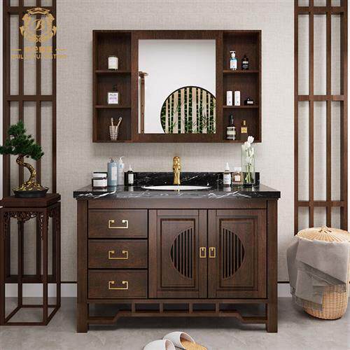 拜伦皇廷(bailunht)卫浴新中式实木浴室柜组合落地式洗脸洗手盆