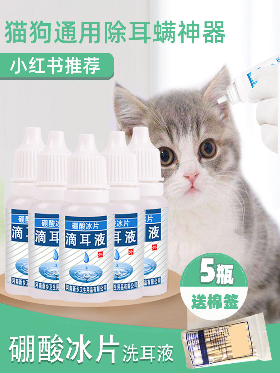 硼酸冰片猫狗滴耳液耳炎耳螨清洁除异味用冰片硼酸10ml支3瓶装