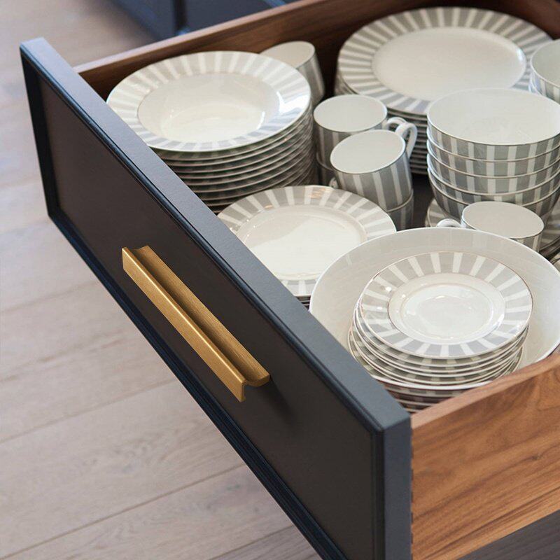 柜门拉手7字型古铜金色轻奢美式抽屉把手橱柜鞋柜加长款衣柜拉手