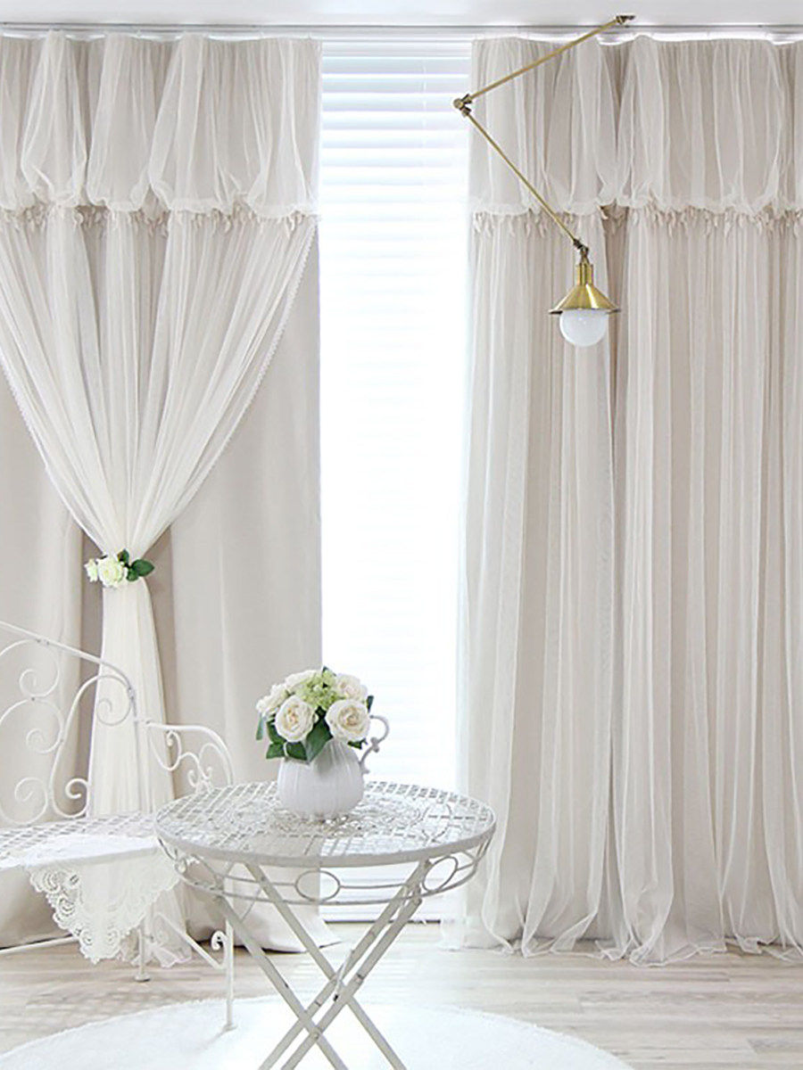 窗帘遮光北欧风格别墅窗纱白沙窗帘纱定制韩式网红飘窗布纱双层