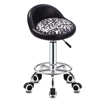 厂销酒吧椅化妆座椅子带轮子旋转升降靠背椅圆凳子小转椅玫红圆i.