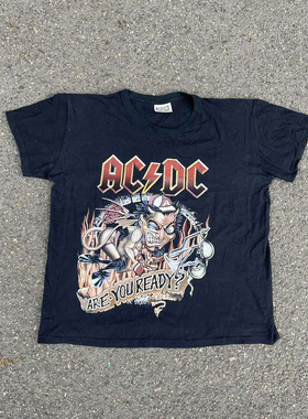 ACDC乐队短袖T恤oversize青春流行质感硬挺高中生美式vibe风休闲