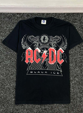 ACDC摇滚嘻哈短袖T恤颓废风哥特高街垂感休闲oldschool街头纯棉