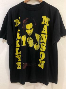 美式古着Vintag 玛丽莲曼森垂感休闲短袖T恤hiphop宽松重金属乐队