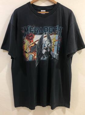 美式古着vintage 激流金属乐队megadeth超酷摇滚嘻哈短袖T恤ins
