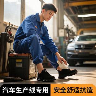 透气钢头带钢板男鞋 劳保鞋 防砸防刺穿汽车生产线专用夏季 男款 男士
