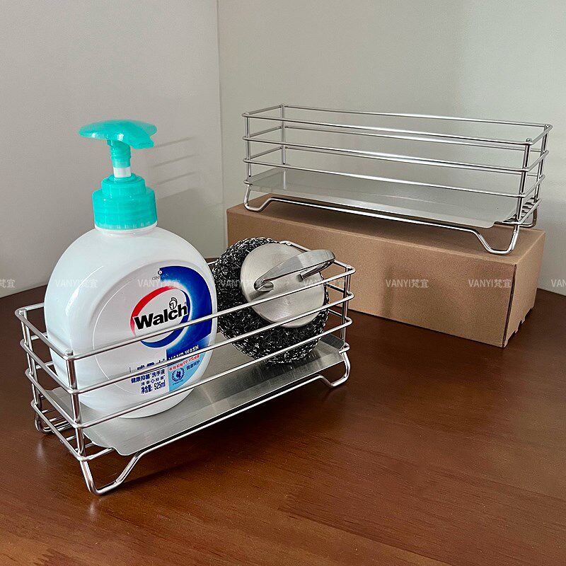 304不锈钢水槽海绵沥水架厨房洗碗台池沥N水篮整理架置物架窄侧边