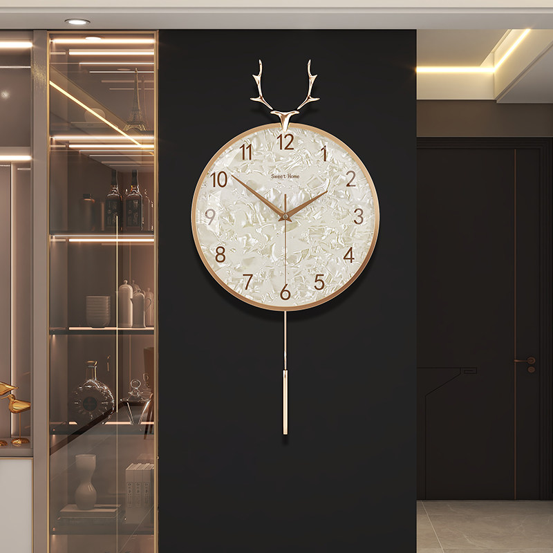 现代简约自动对时电波钟轻奢风钟表挂钟客厅20P23新款大气挂墙时