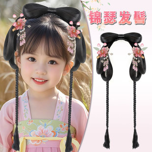 儿童古风汉服假发头饰古装造型女童舞台演出发髻日常盘发垫发发饰
