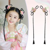 儿童汉服头饰古风女童假发辫子发髻配饰古装 一体发箍发饰盘发造型