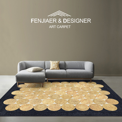 原创设计撞色圆圈地毯客厅黄色高级衣帽间北欧风简约入户卧室地毯