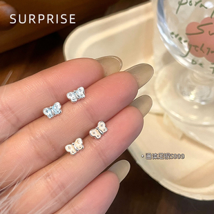 Surprise 999纯银蝴蝶耳钉女养耳洞睡觉免摘小巧耳骨钉高级感耳饰