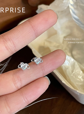 Surprise 999纯银爱心翅膀耳钉女小众设计养耳洞耳骨钉高级感耳饰
