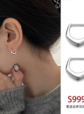 Surprise 999纯银几何直针耳钉女养耳洞耳圈小众高级感耳环耳饰