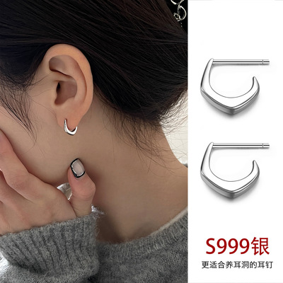 Surprise 999纯银几何直针耳钉女养耳洞耳圈小众高级感耳环耳饰