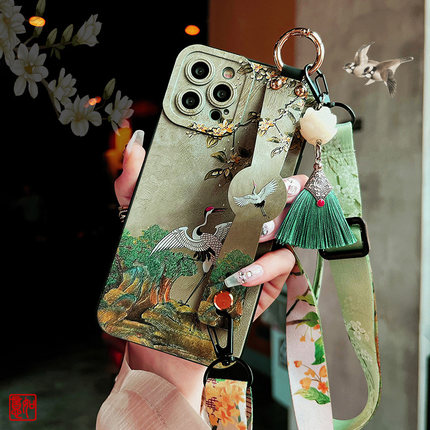 适用红米note14pro手机壳深谷鹤鸣复古风情侣note13瞳眼note12/11硅胶斜跨绳Turbo4/3新款红米14C/红米9女款