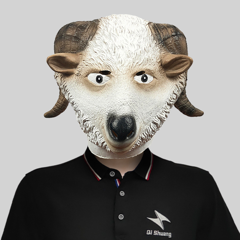 可爱山羊头套动物面具化妆舞会搞笑乳胶头饰万圣节日派对表演道具