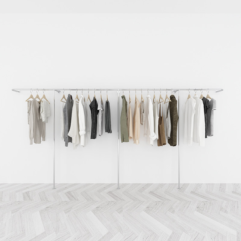 服装店架子上墙壁挂式金色展示架女装店铺专用银色衣服挂衣架定做