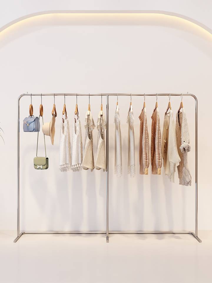 创迈服装店展示架落地式拉丝银色