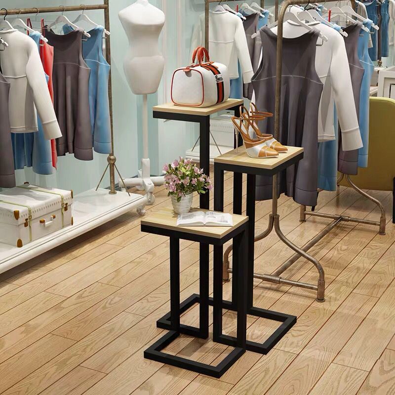 服装店橱窗展示桌包包中岛复古高低流水台组合鞋裤陈列展示架铁艺