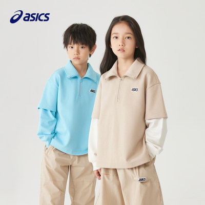 ASICS/亚瑟士童装2023年秋季新款男女童长袖T恤儿童假两件长袖衫