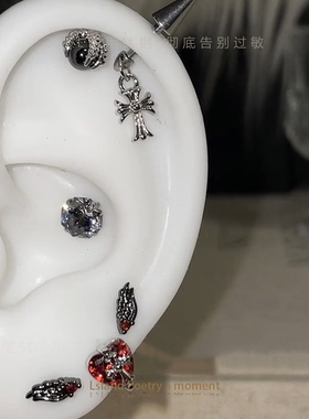 「魔王」医学用级钛钢恶魔十字架羽翼翅膀多耳洞耳轮耳骨耳蜗耳钉