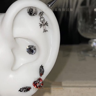 「魔王」医学用级钛钢恶魔十字架羽翼翅膀多耳洞耳轮耳骨耳蜗耳钉