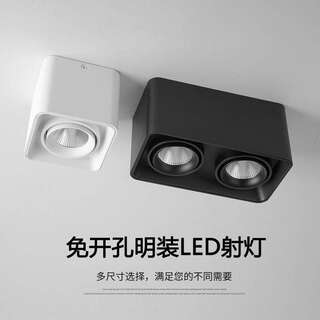 现代无主灯照明LED明装射灯免开孔方形格栅斗胆灯天花灯家用商用