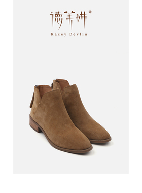 德芙琳Kacey Devlin秋冬新款反绒磨砂皮V口显瘦裸靴KD2102