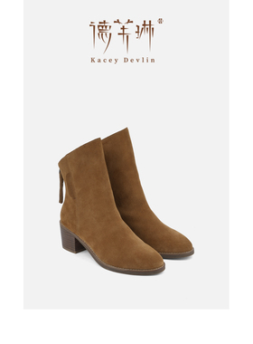 德芙琳Kacey Devlin秋季新款高丝光斜口短靴KD6218