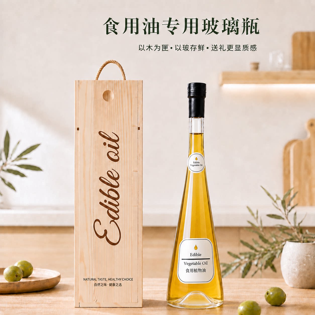 高档玻璃瓶橄榄油核桃油芝麻香油山茶油瓶空瓶加厚密封精致礼盒