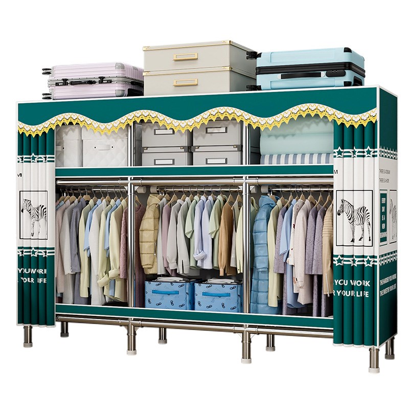 简易衣柜家用卧室结实耐用t布衣柜全钢架加粗加厚出租房用宿舍衣