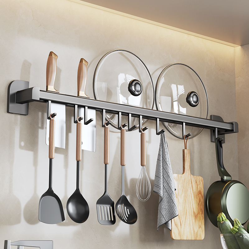 厨房挂钩架免打孔挂杆q排钩勺子铲子挂架刀架置物架厨具壁挂式收