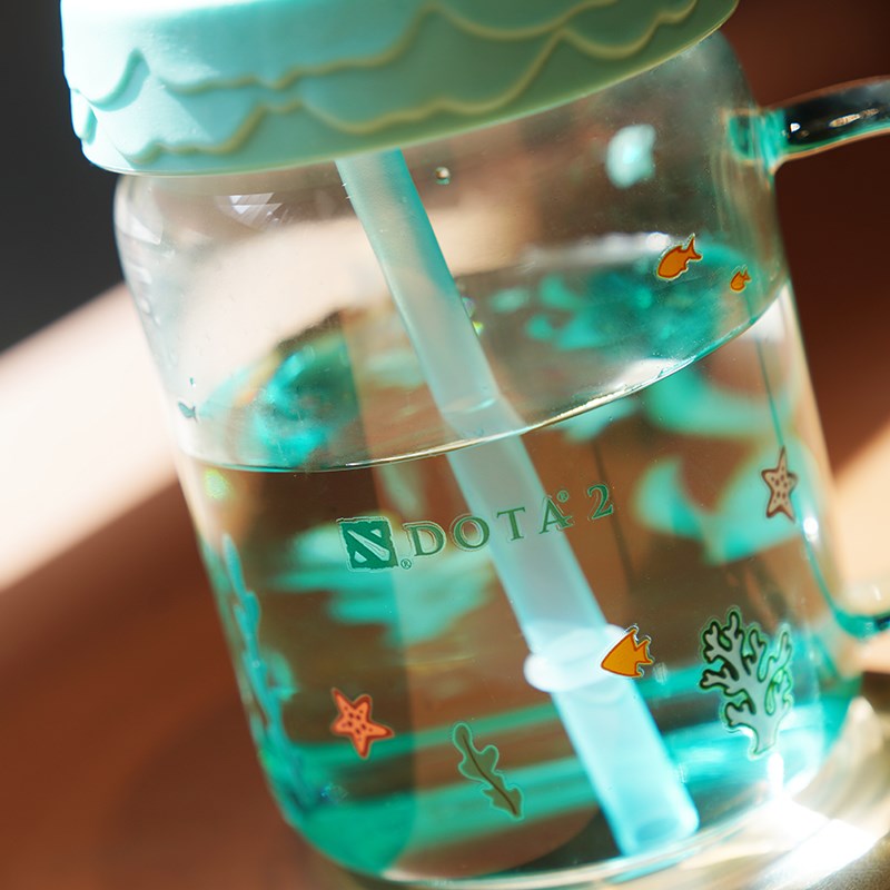 DOTA2 TI13渔趣汐汐杯高颜值玻璃杯潮汐新P款可爱吸管杯刀塔水杯