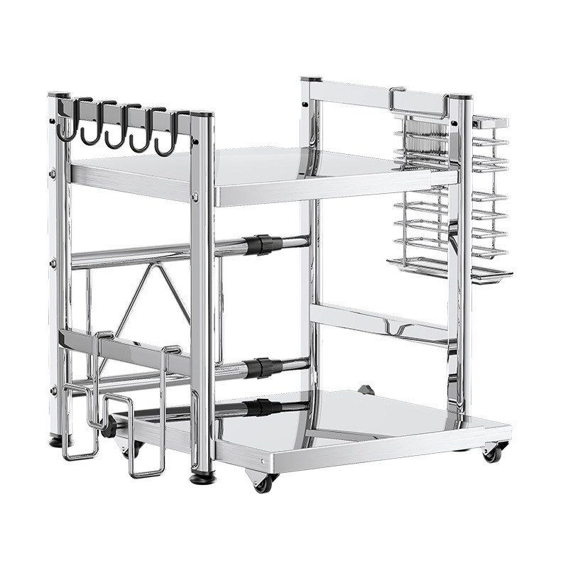 2025新款厨h房多功能置物架微波炉架抽拉电饭煲台面双层收纳脸盆