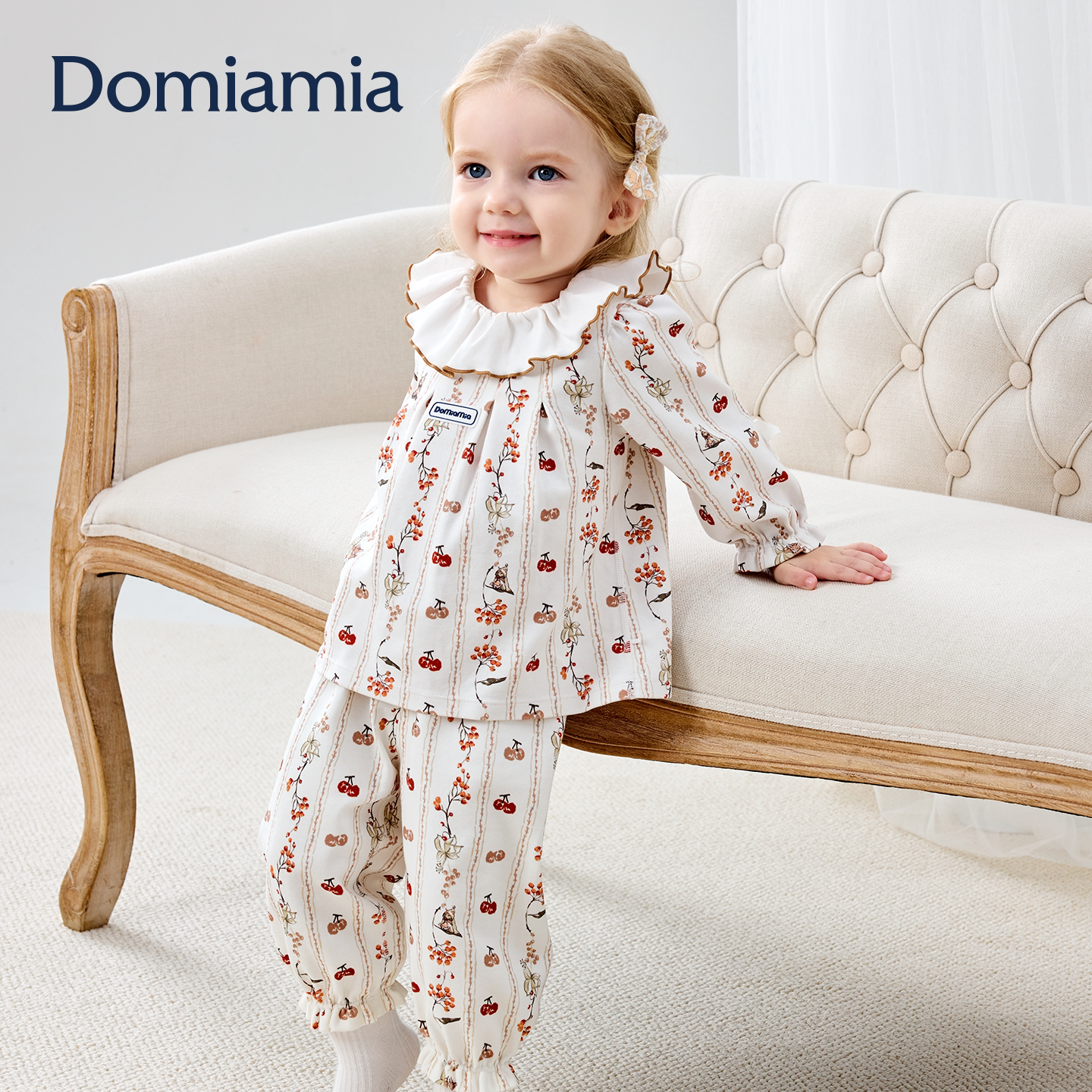 Domiamia女童睡衣儿童家居服套装秋冬新款公主花边居家服宝宝衣服