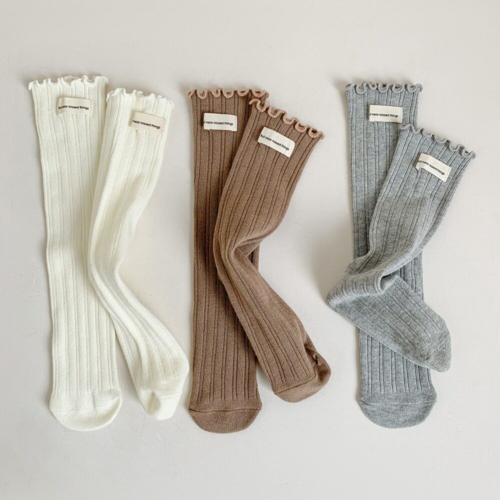 儿童袜子2024秋冬新款木耳边堆堆袜韩版均码纯色无后跟女童中筒袜