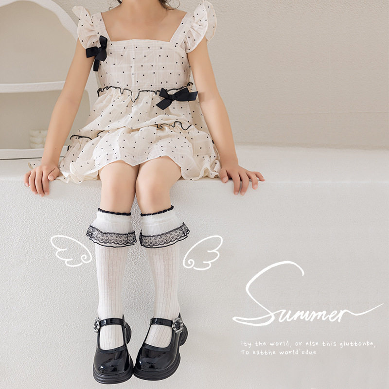 卡丝女童小腿袜a类儿童袜子韩系中小童春夏防蚊袜长筒袜棉堆堆袜