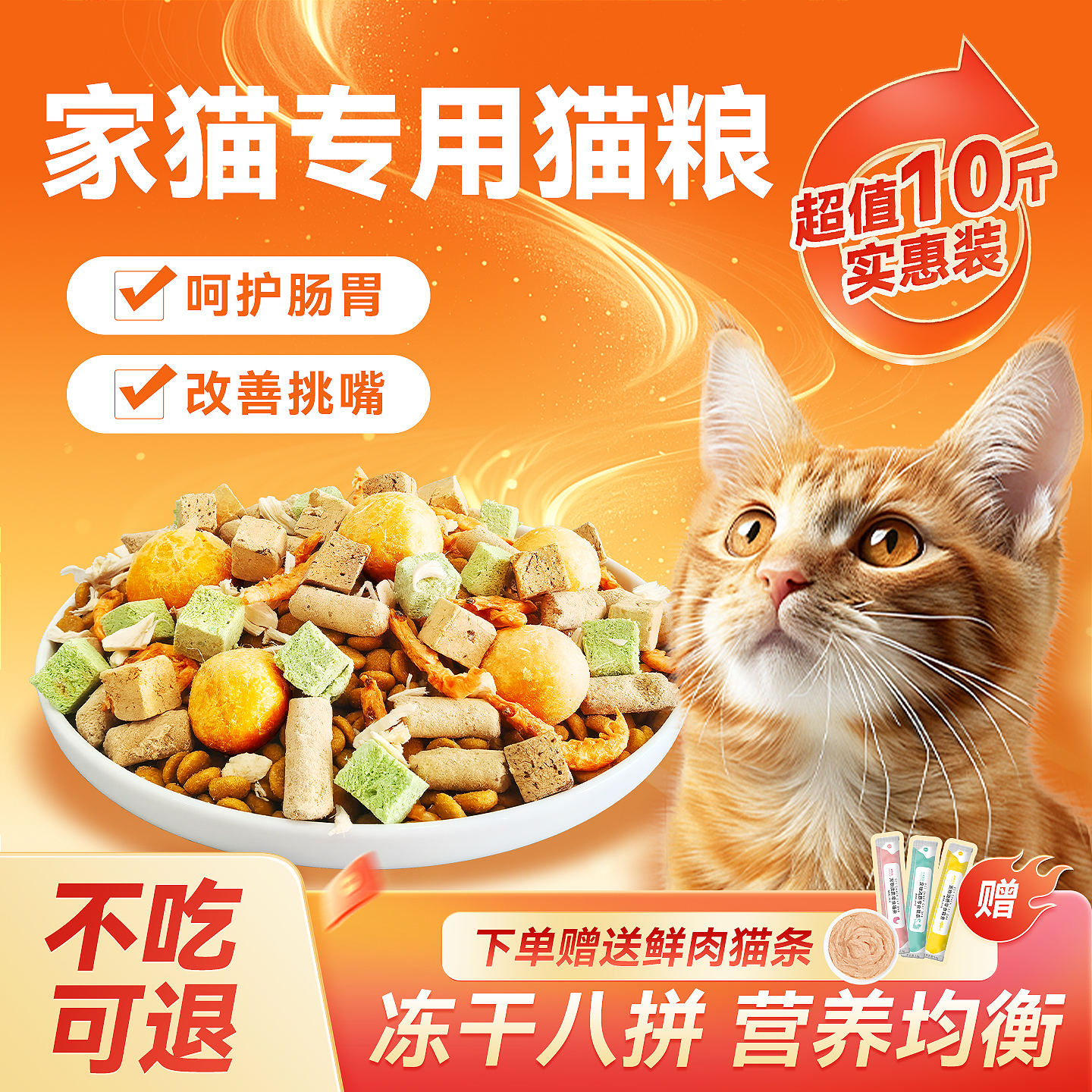 土猫家猫专用猫粮10斤实惠装成猫幼猫全价营养通用冻干粮经济实惠