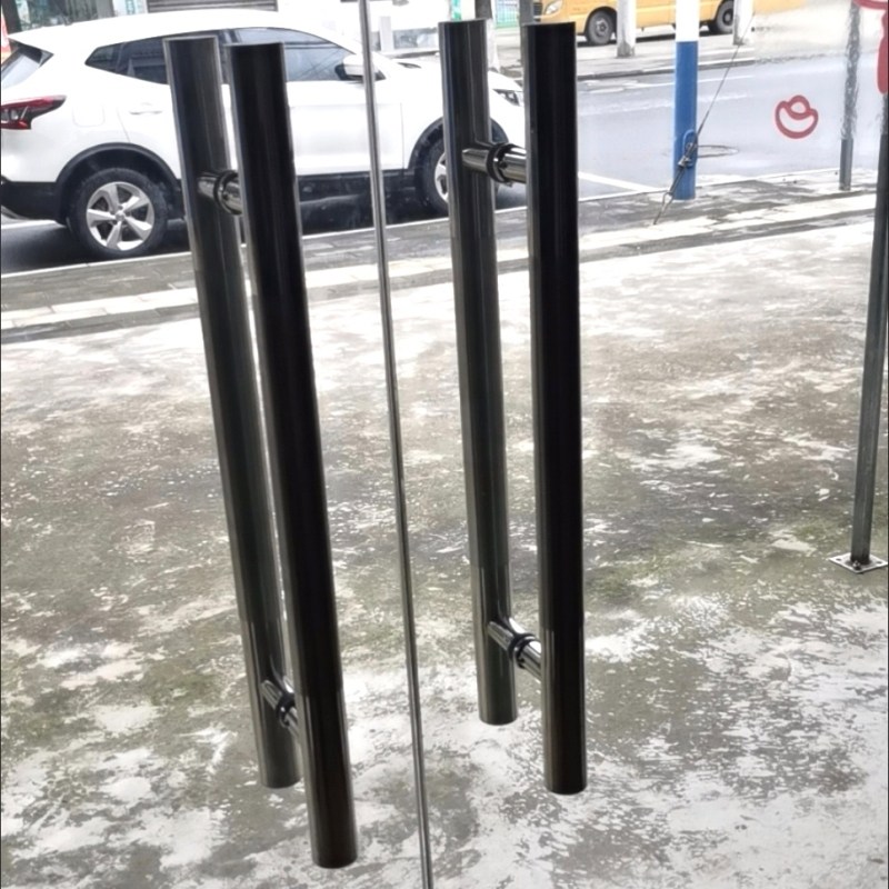 黑色扶手不锈钢玫瑰黑钛金色加厚无指纹大门双面圆管玻璃门铁门,基础建材,大拉手,淘宝优惠券,粉丝福利购,淘宝优惠卷
