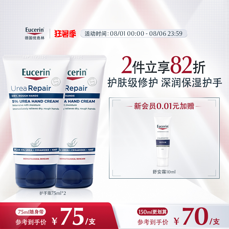 Eucerin/优色林保湿修护护手霜75ml保湿不油腻修护防干裂柔滑手部 - 封面