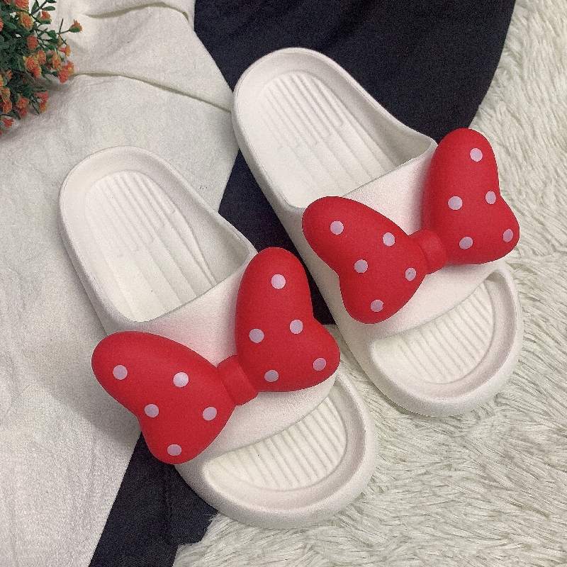 巧贝淘立体大红蝴蝶结一字凉拖鞋