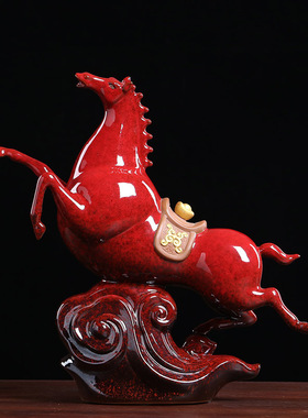 德化陶瓷马摆件红色招财马到成功生肖动物家居客厅博古架工艺礼品