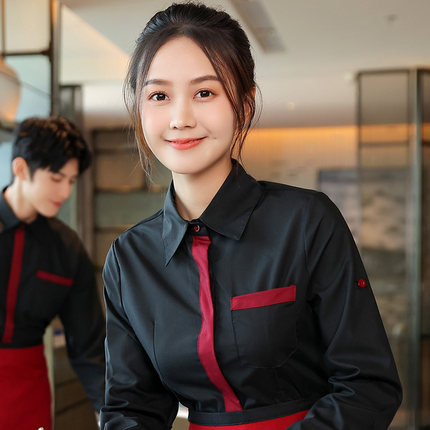火锅店服务员衬衫秋装饭店工作服印字烘焙收银台制服男女薄衬衣