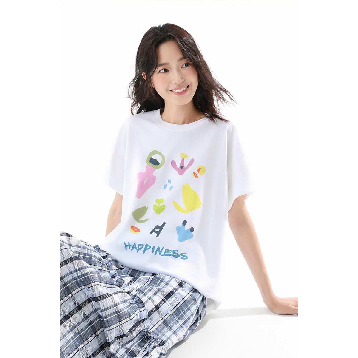 飞鸟和新酒宽松印花白色T恤女2025夏季新款纯棉休闲圆领短袖上衣