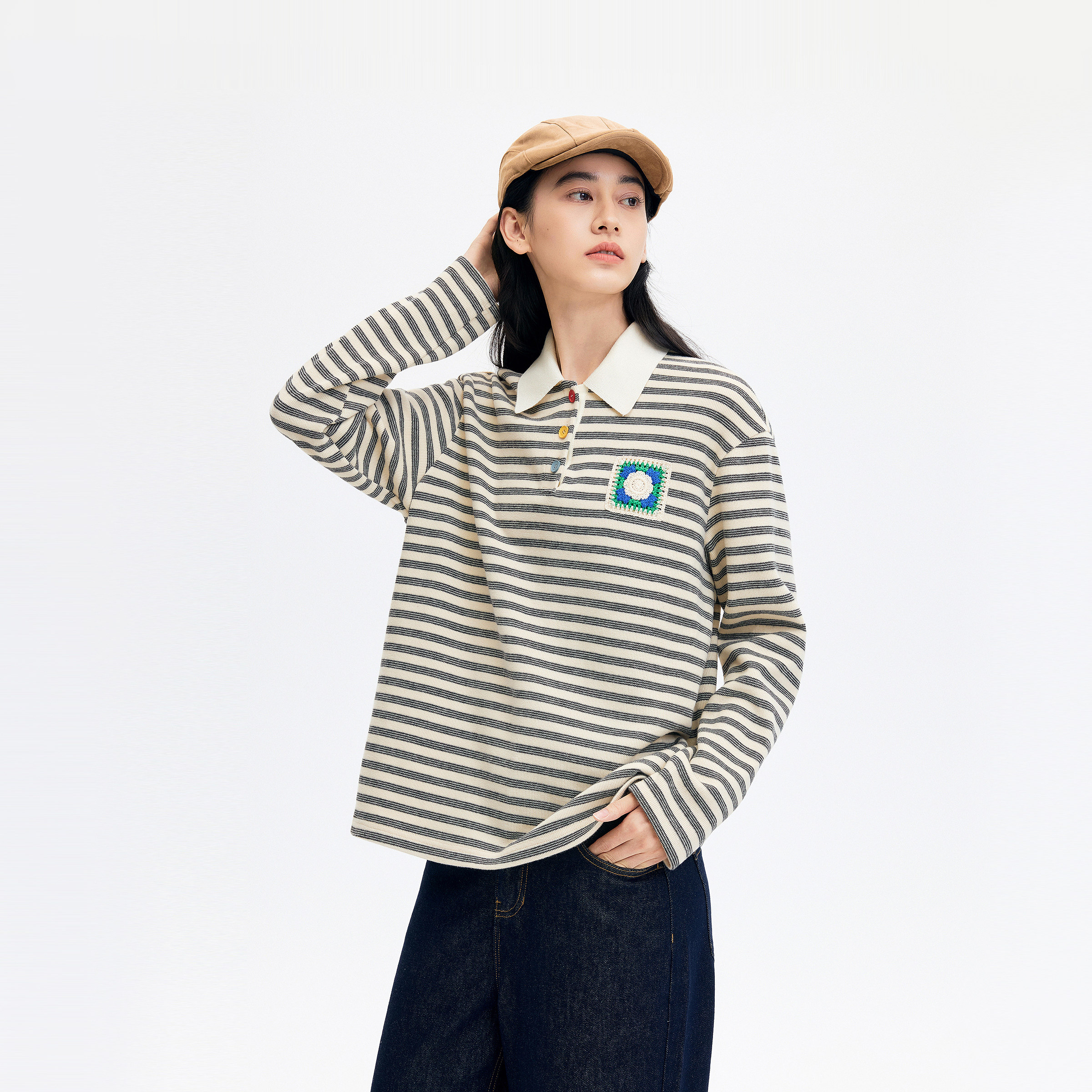 飞鸟和新酒祖母格子拼接立领卫衣女2025冬季新款宽松设计感上衣