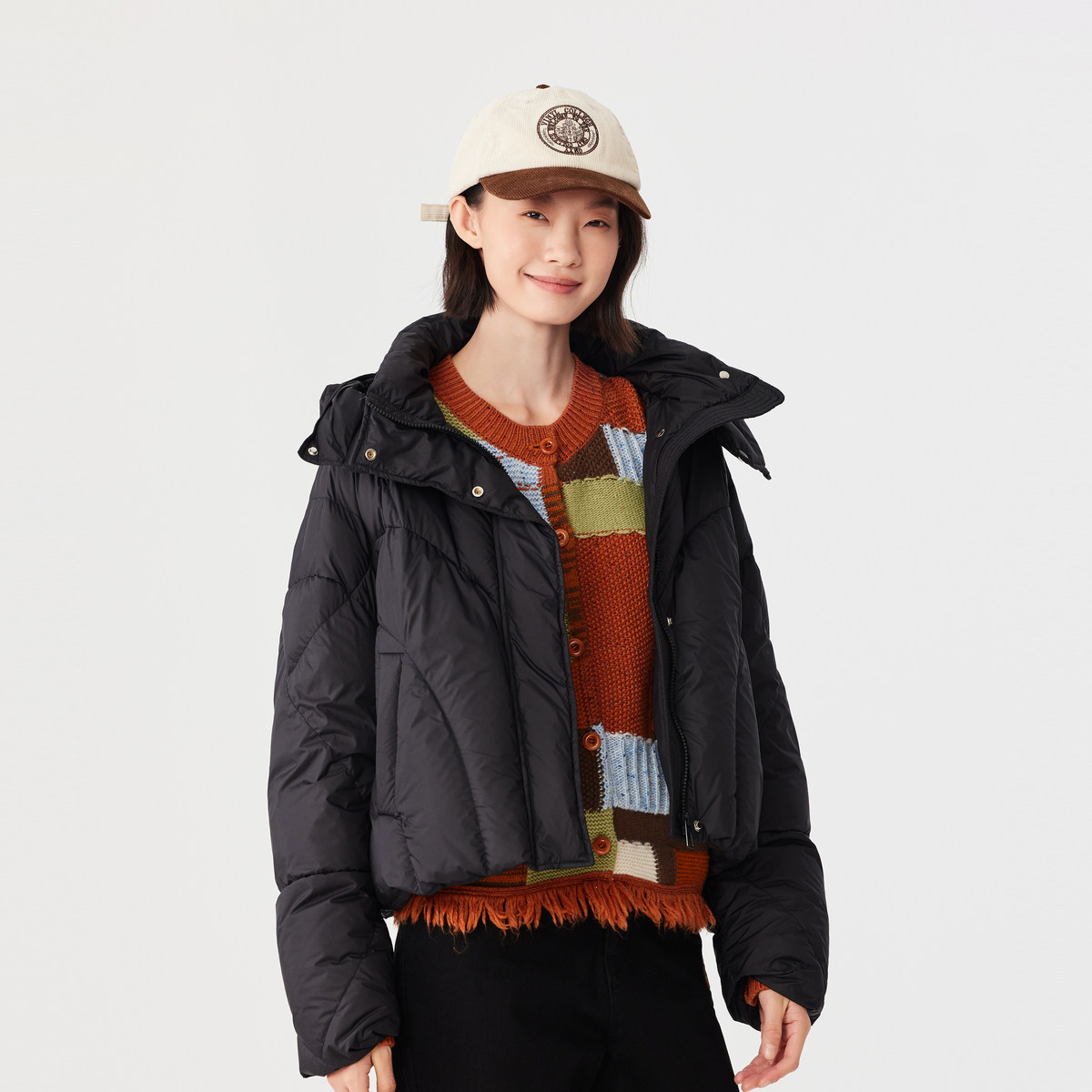 飞鸟和新酒商场同款2024冬季新款黑色立领短款羽绒服FR470012022