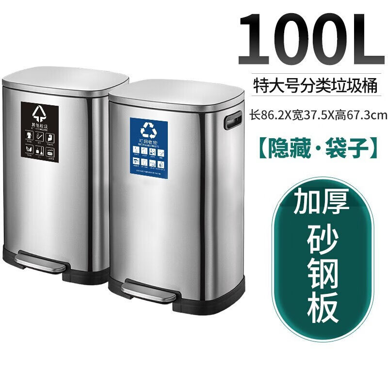 德斯頓（DESDENML）垃圾分類垃圾桶腳踩式帶蓋干濕分離雙層廚余大