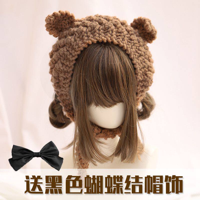 熊耳朵帽子女秋冬可爱保暖学生针织帽韩国冬天时尚韩版潮护耳帽